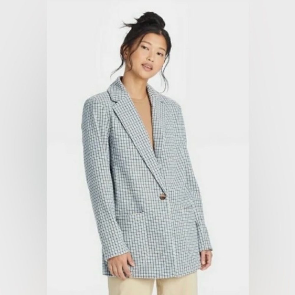 a new day Women's Light Blue Plaid Blazer